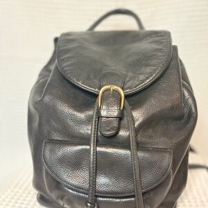 A. Giannetti Vintage Black Leather Women's Drawstring Mini Backpack